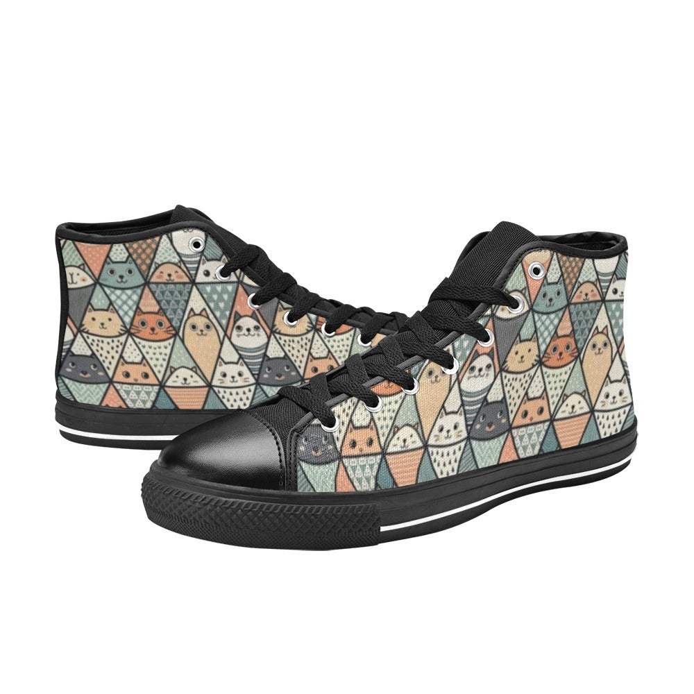 Diamond Cat Pattern - Women's High Top Canvas Shoes Womens Classic High Top Shoes animal Printed Offshore