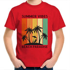 Summer Vibes - Kids Youth T-Shirt Red Kids Youth T-shirt Printed In Australia Summer Surf