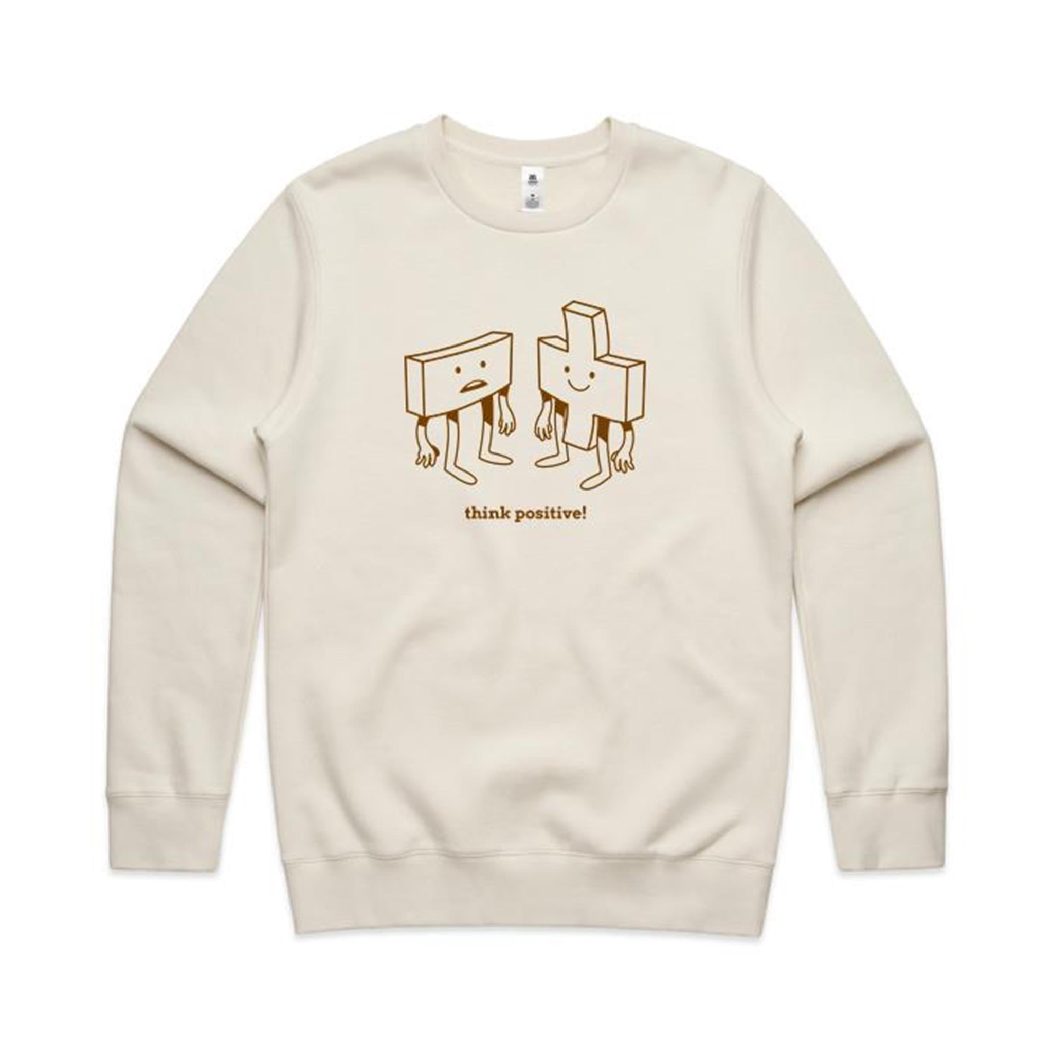 Think Positive, Maths - AS Colour Stencil Crew Sweatshirt Ecru Sweatshirt Maths Positivity Printed In Australia