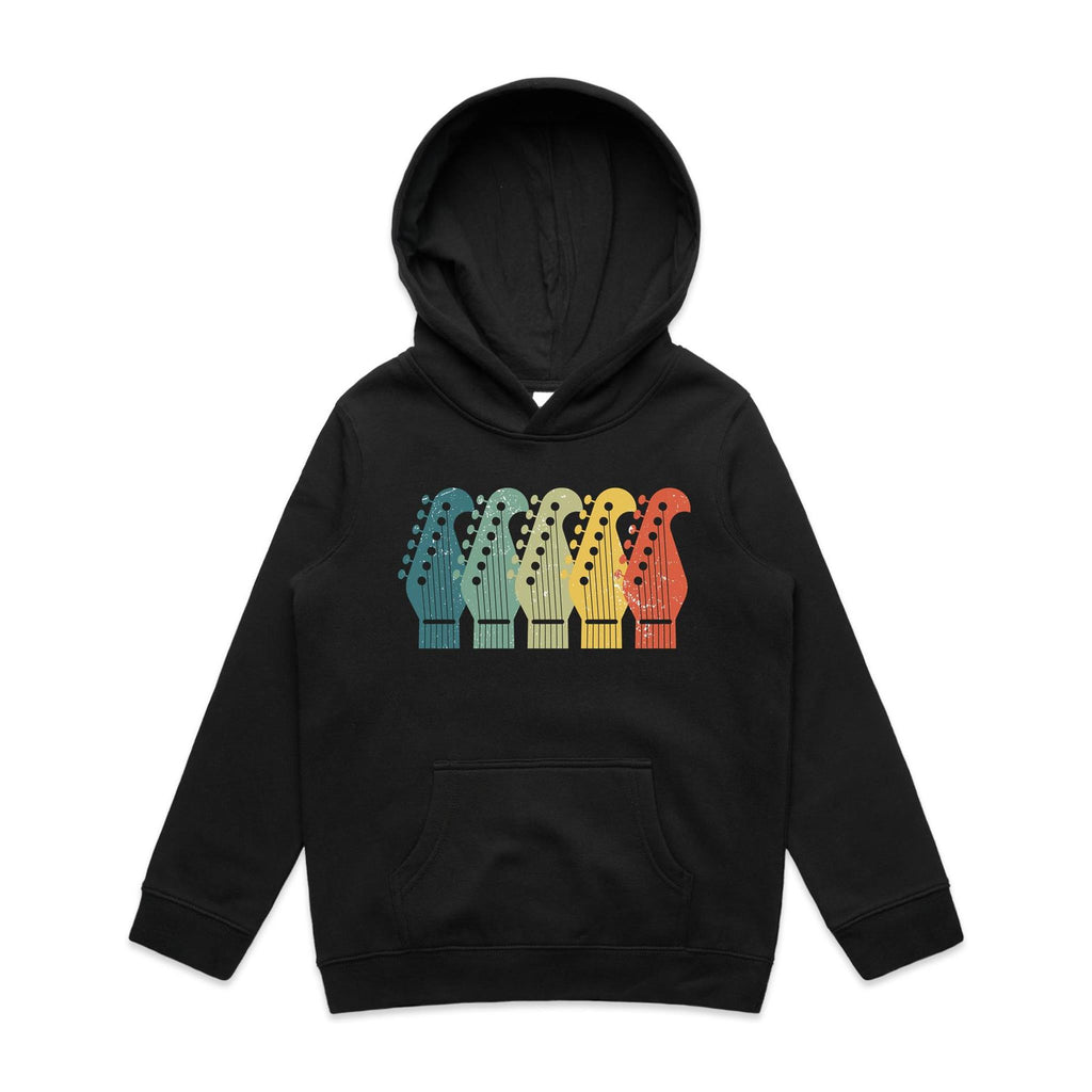 Vintage Guitar Heads - Kids Hoodie Black Kids Hoodie Printed In Australia
