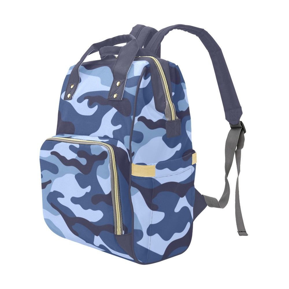Blue Camouflage - Multi-Function Backpack, Nappy / Diaper Bag