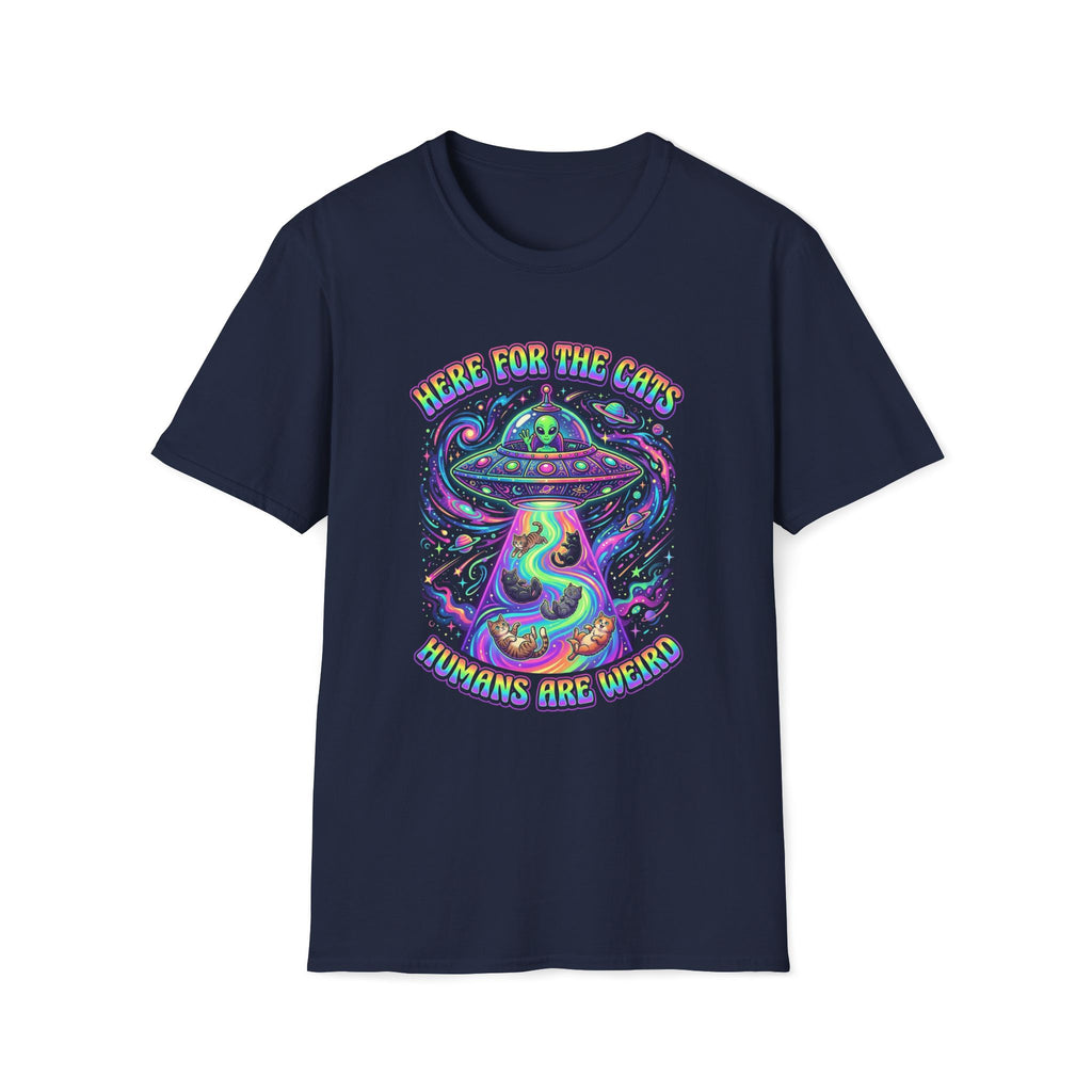 Here For The Cats Alien UFO Unisex T-Shirt Navy Unisex Adult T-shirt animal Globally Fulfilled Sci Fi