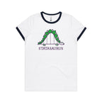 Statasaurus, Maths, Dinosaur - Women's Ringer Tee White Navy Womens Ringer T-shirt animal Maths Printed In Australia