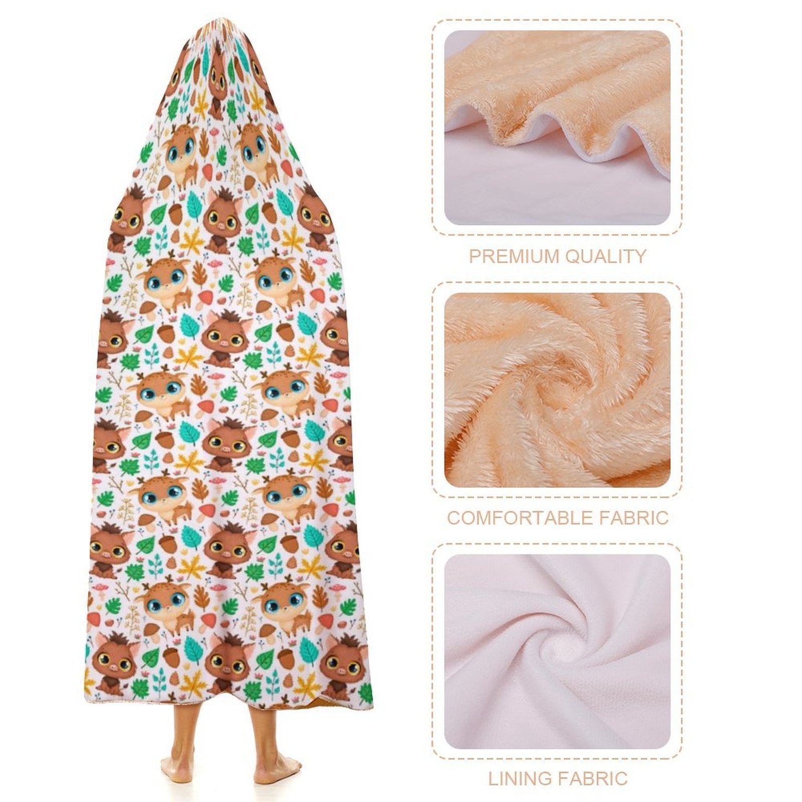 Woodland Baby Animals Kids Hooded Blanket 100cm x 130cm Kids Hooded Blanket animal Printed Offshore