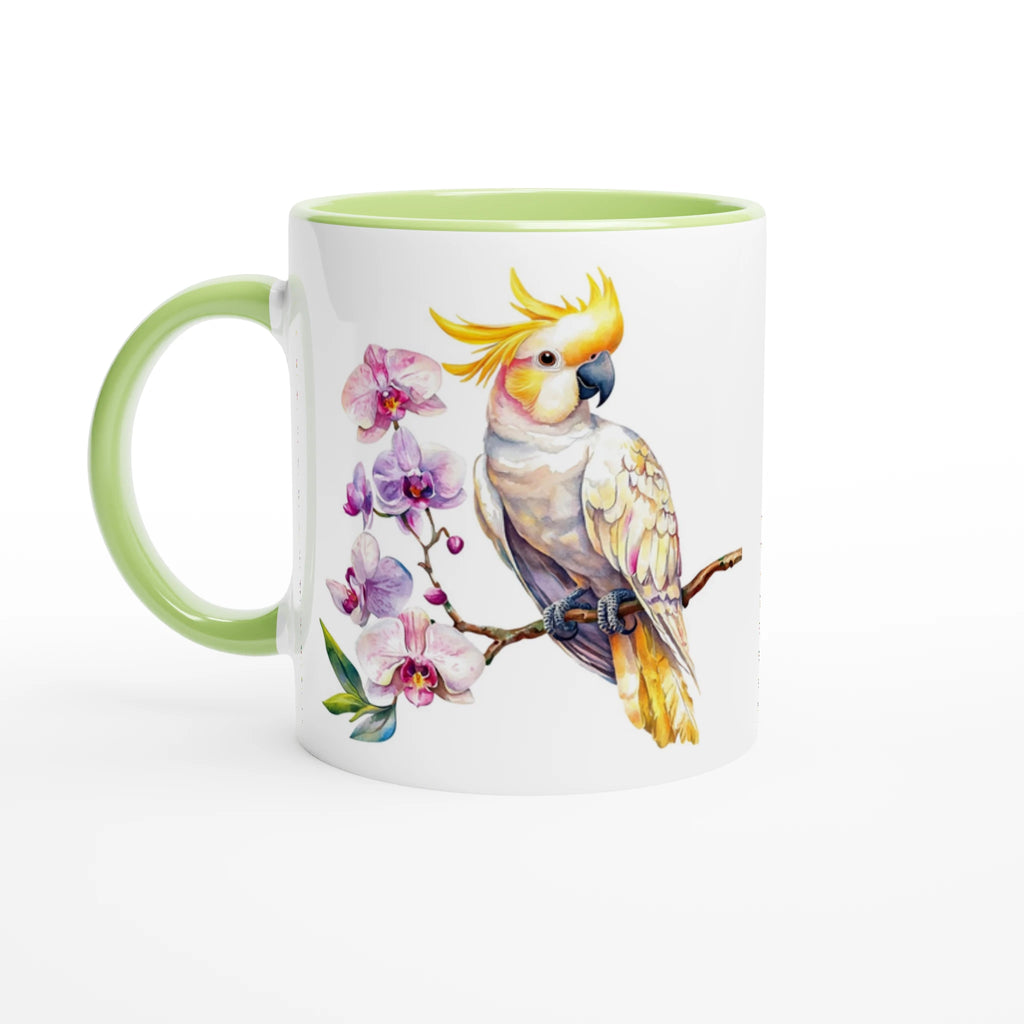 Cockatoo, Australian Birds - White 11oz Ceramic Mug with Colour Inside Ceramic Green Colour 11oz Mug animal Globally Fulfilled