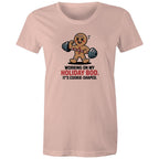 Working On My Holiday Bod, It's Cookie Shaped - Womens T-shirt Pale Pink Womens Christmas T-shirt Christmas Printed In Australia