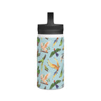 Parrots, Beautiful Colourful Birds Stainless Steel Water Bottle, Handle Lid Stainless Steel Water Bottle With Handle Lid Birds Globally Fulfilled