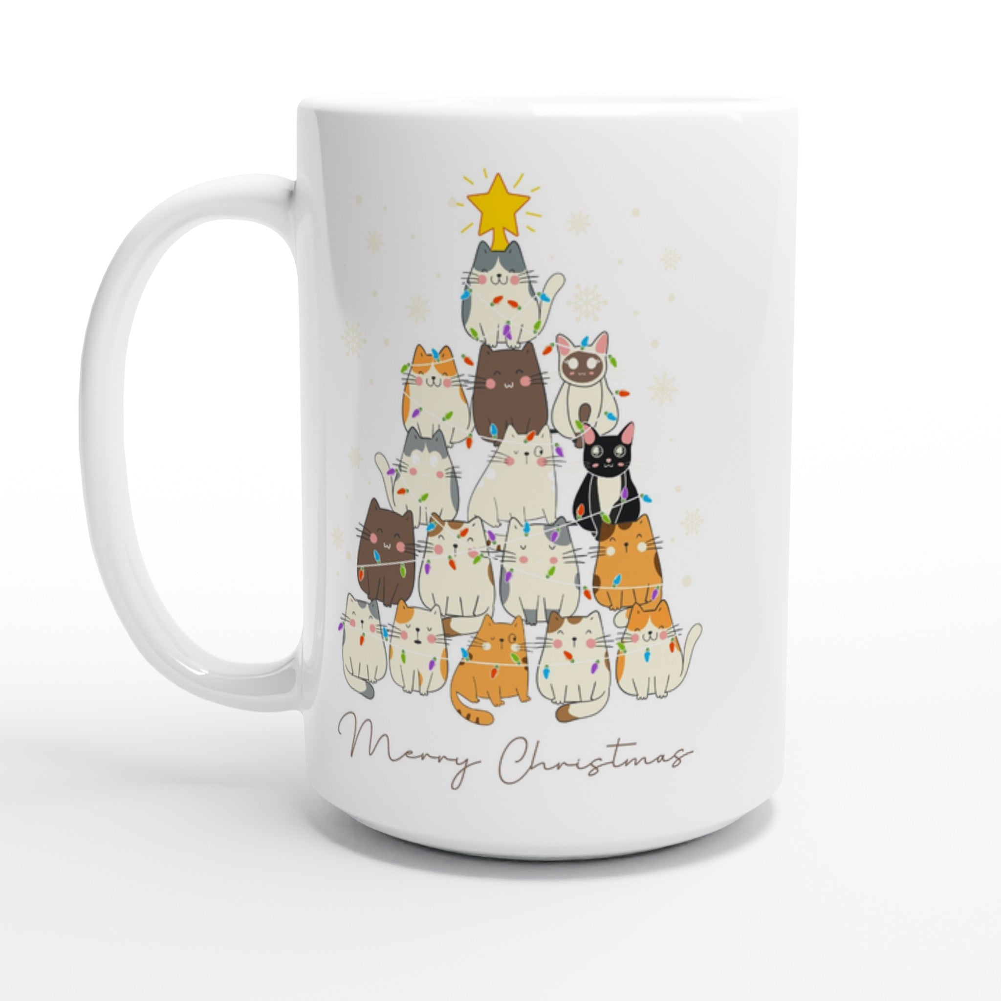 Cats Merry Christmas - White 15oz Ceramic Mug Default Title Christmas 15oz Mug Christmas Globally Fulfilled