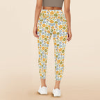 Retro Boho Flower Women's High Waist Pockets Yoga Leggings Women's High Waist Pockets Yoga Leggings Plants Printed Offshore