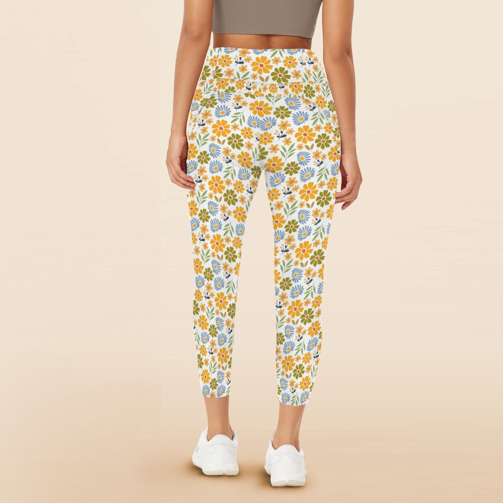 Retro Boho Flower Women's High Waist Pockets Yoga Leggings Women's High Waist Pockets Yoga Leggings Plants Printed Offshore
