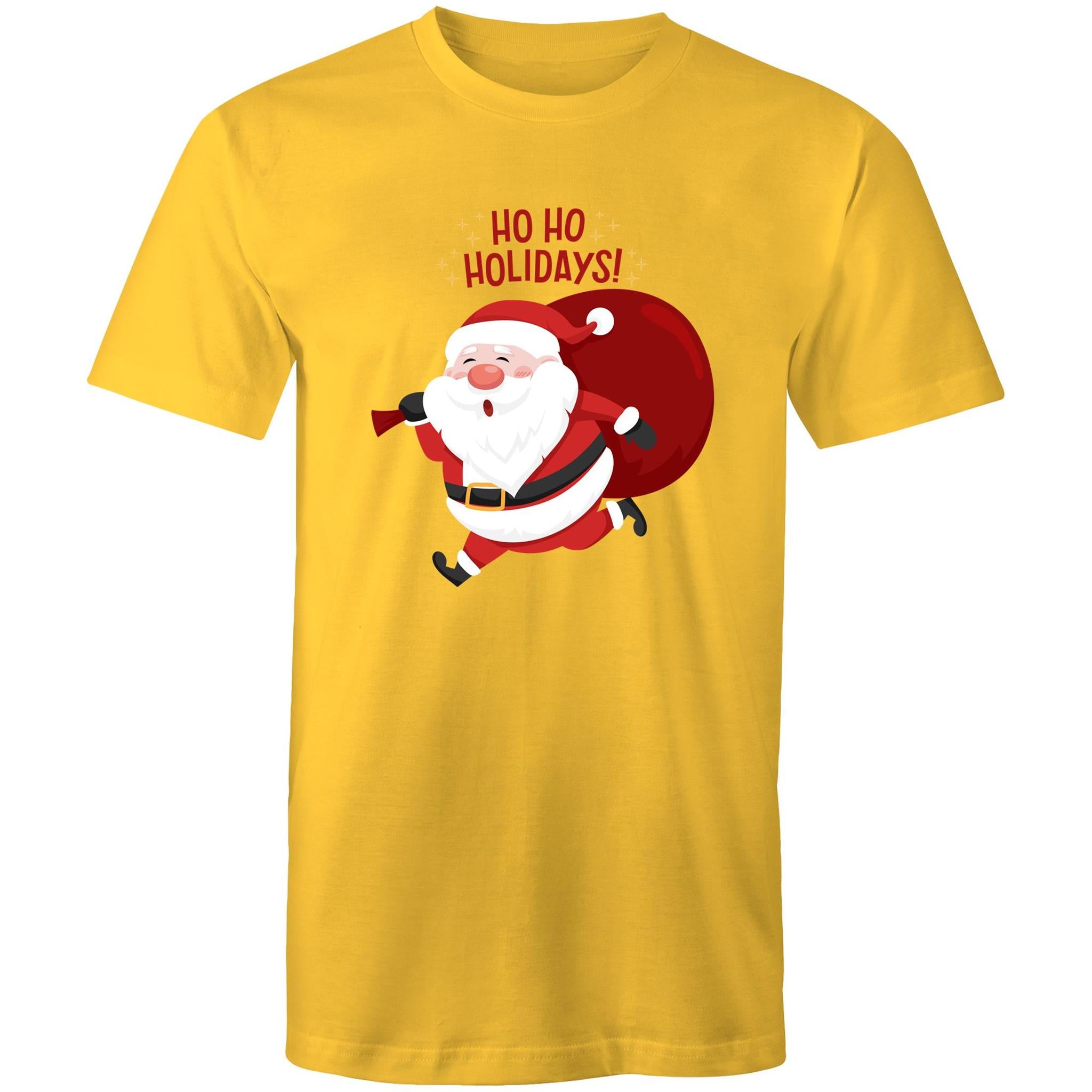 Ho Ho Holidays, Santa, Christmas - Mens T-Shirt Yellow Mens Christmas T-shirt Christmas Printed In Australia