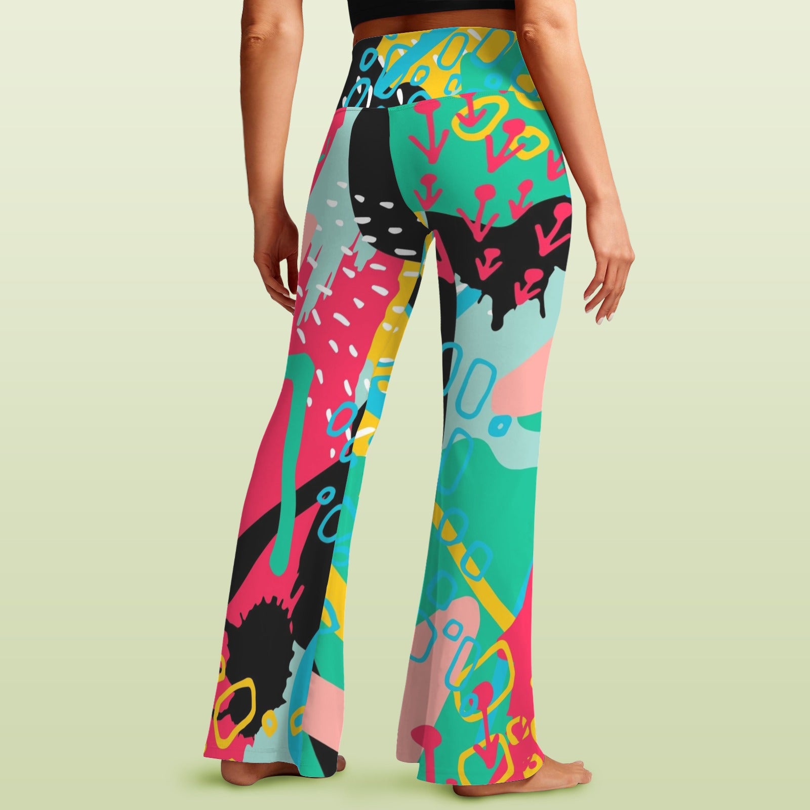 Bright Abstract High Waist Crossover Tummy Control Flare Leggings High Waist Flare Leggings Printed Offshore