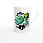 Personalised - Save The Earth, Alien - White 10oz Porcelain Slim Mug Personalised Porcelain Mug customise Environment Globally Fulfilled personalise Sci Fi