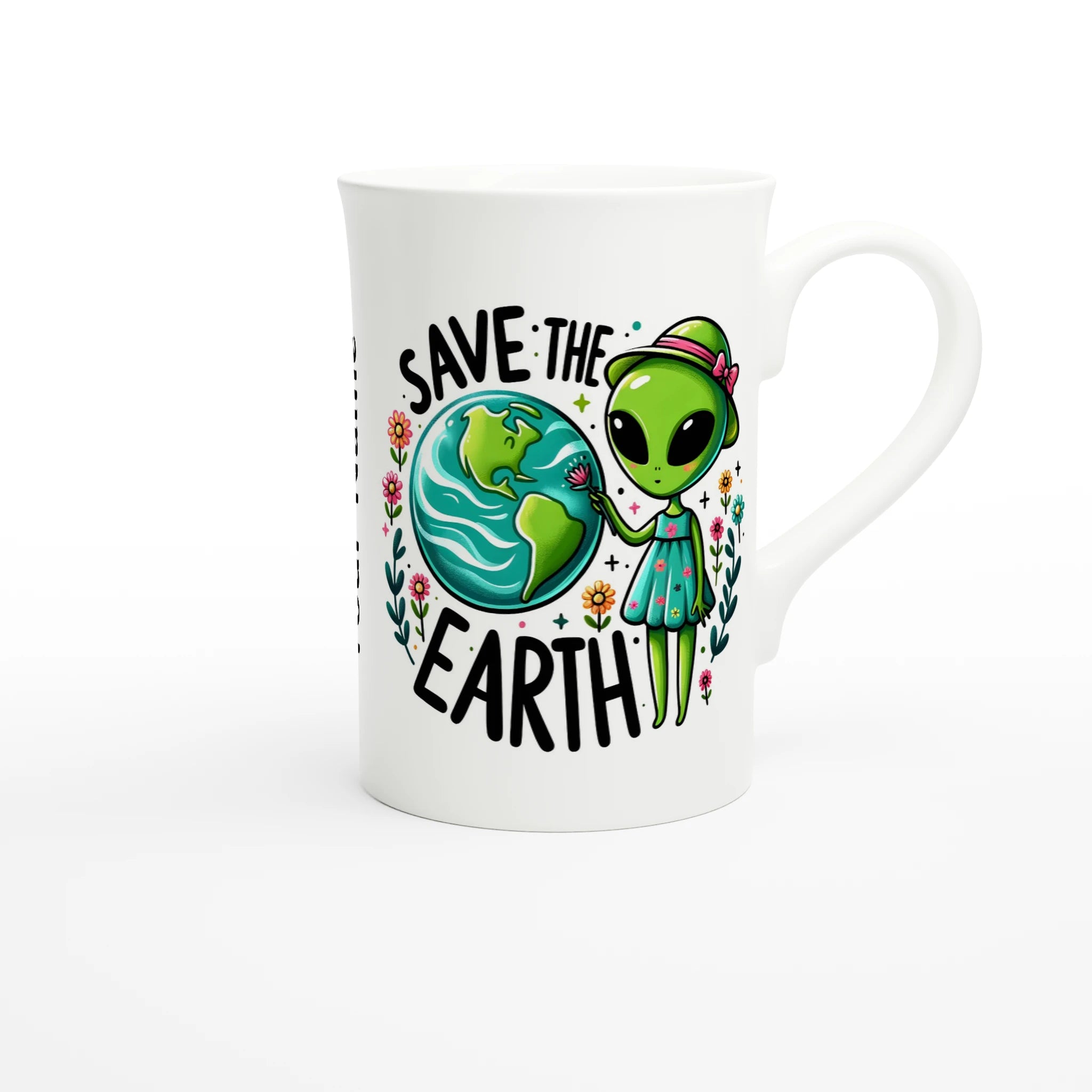 Personalised - Save The Earth, Alien - White 10oz Porcelain Slim Mug Personalised Porcelain Mug customise Environment Globally Fulfilled personalise Sci Fi