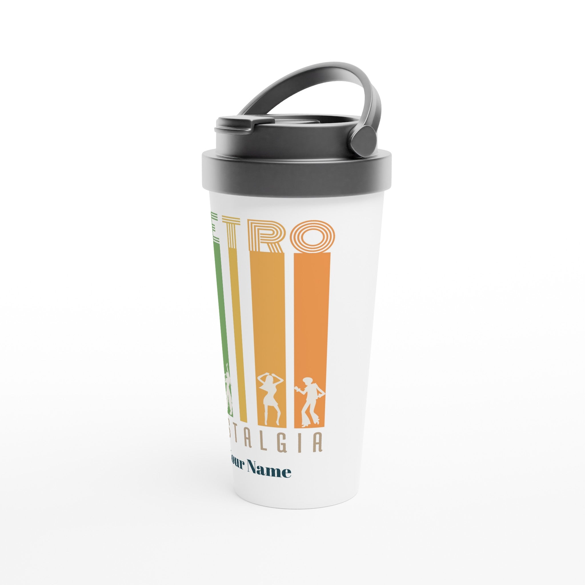 Personalised - Retro Nostalgia - White 15oz Stainless Steel Travel Mug Personalised Travel Mug Customise Globally Fulfilled Personalise Retro