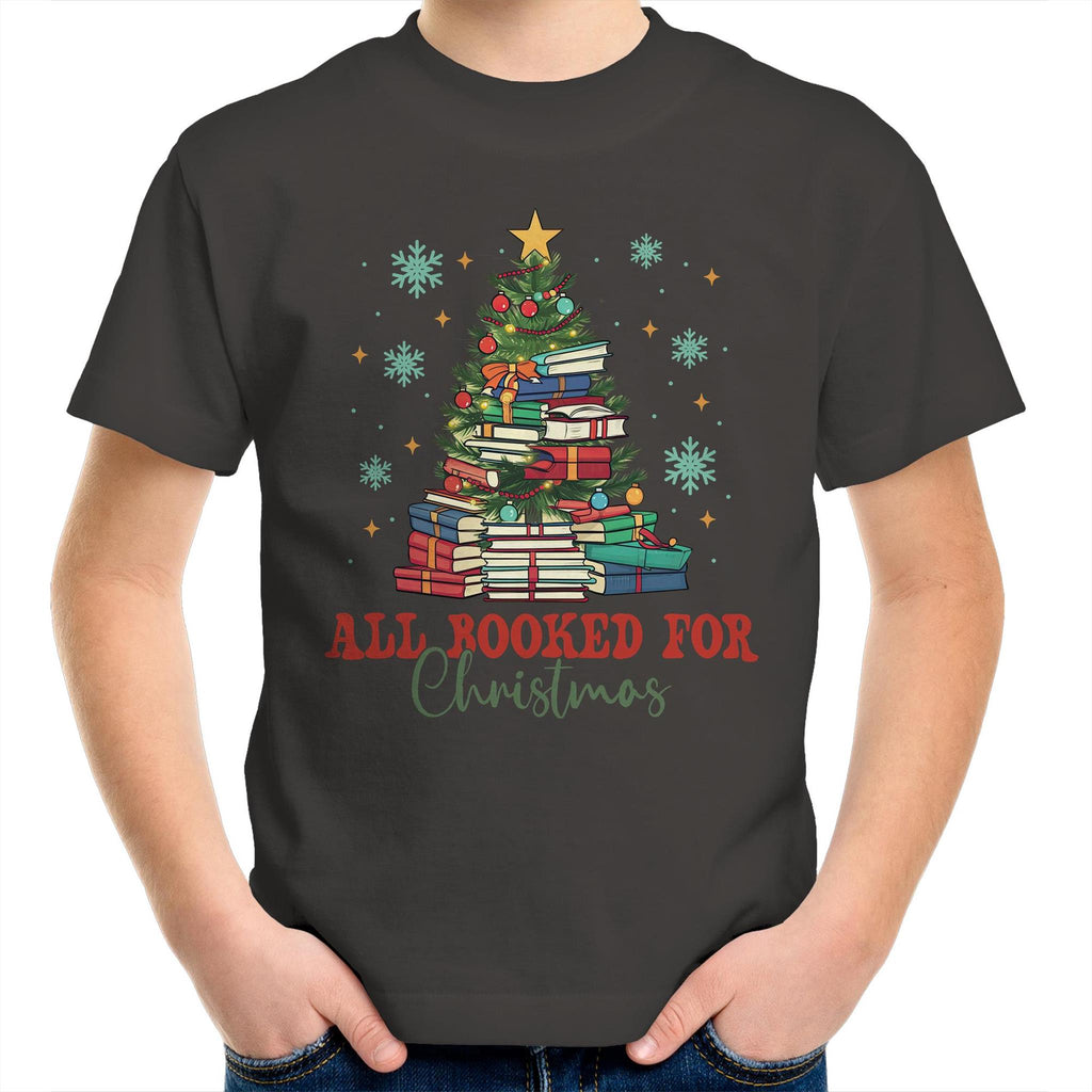 All Booked For Christmas - Kids Youth T-Shirt Charcoal Kids Christmas T-shirt Christmas Printed In Australia