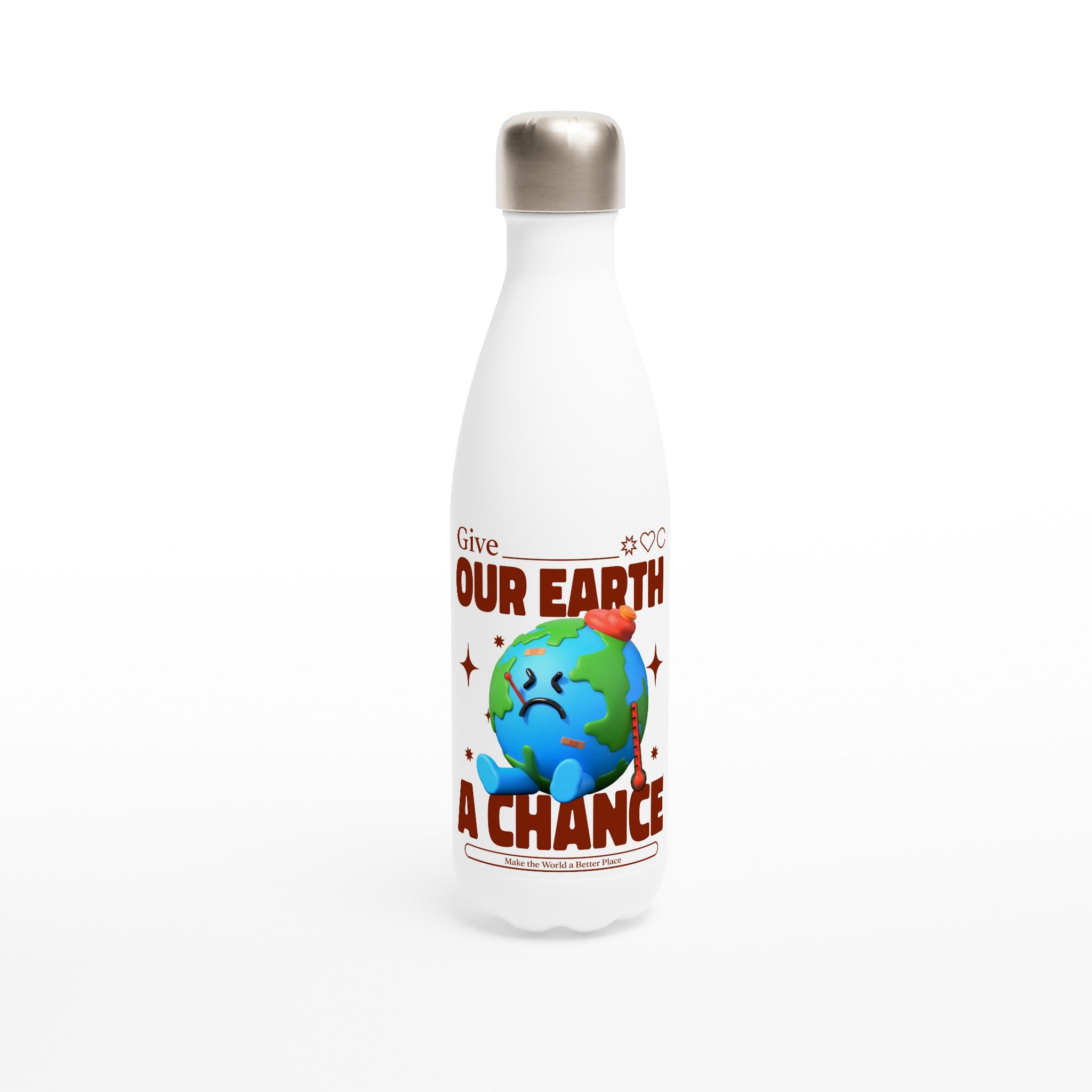 Give Our Earth A Chance - White 17oz Stainless Steel Water Bottle Default Title White Water Bottle Environment Globally Fulfilled