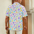 80's Grid Men's Short Sleeve Hawaiian Shirt Men's Hawaiian Shirt (New) Printed Offshore Retro