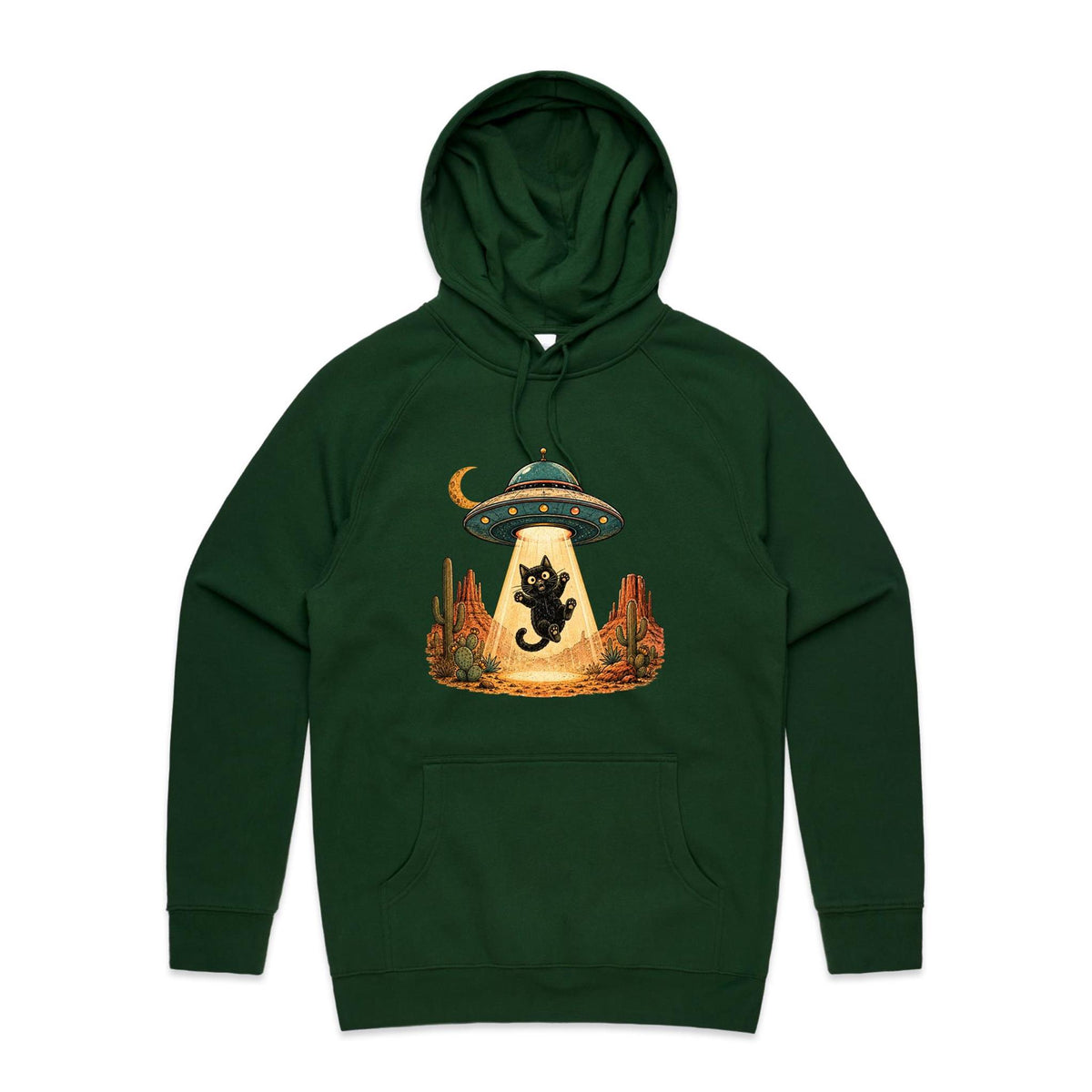 Black Cat Alien UFO Abduction Men's AS Colour Hoodie