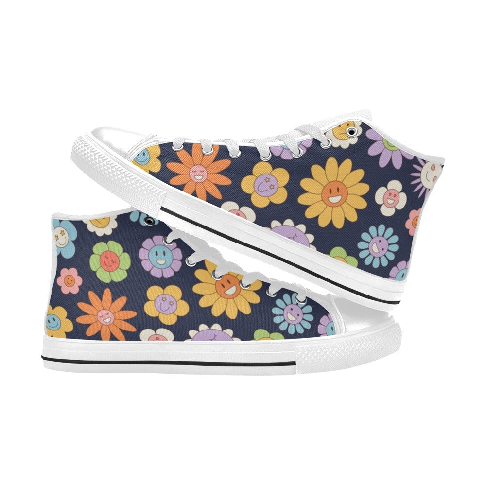 Groovy Flowers Men's High Top Canvas Shoes Men's Classic High Top Canvas Shoes Plants Printed Offshore Retro