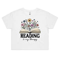 Reading Is My Therapy Women's AS Colour Crop Tee White Printed In Australia Reading