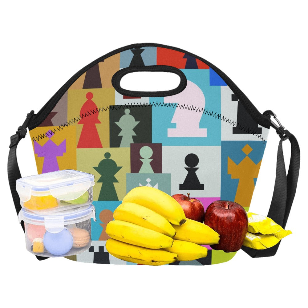 Colourful Chess Neoprene Lunch Bag/Large (Model 1669) Neoprene Lunch Bag Chess Games Printed Offshore
