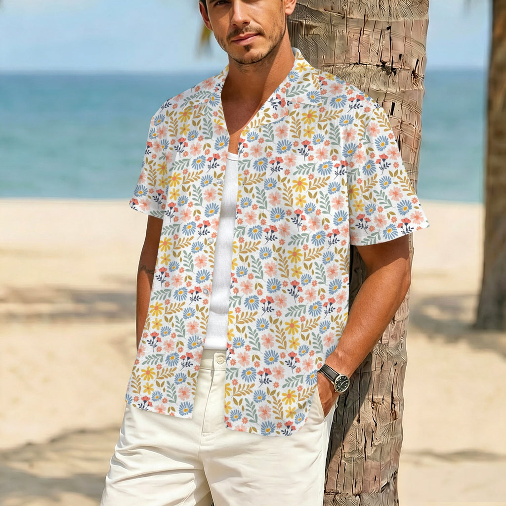 Boho Flowers And Leaves Men's Crinkle Hawaiian Shirt