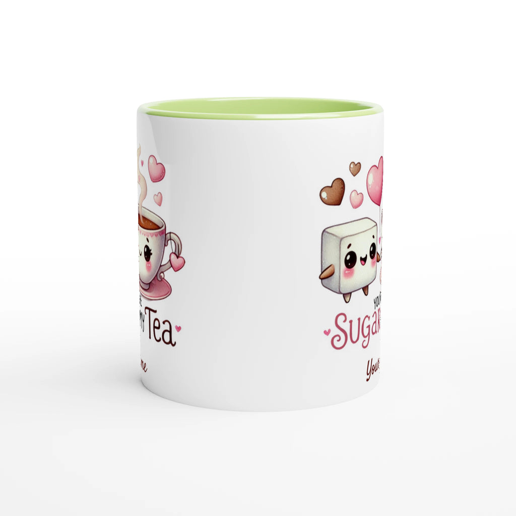 Personalised - You're The Sugar To My Tea, Valentine - White 11oz Ceramic Mug with Colour Inside Personalised 11oz Mug