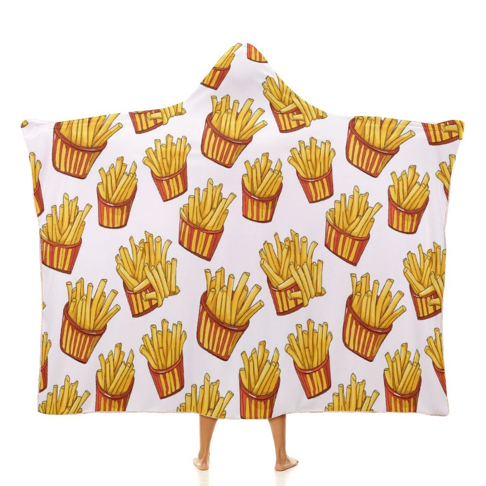 French Fries Kids Hooded Blanket 100cm x 130cm white 40"×50" Kids Hooded Blanket Food Printed Offshore