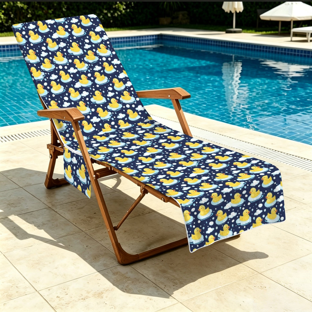 Rubber Ducks On Dark Beach Chair Towel Cover with Side Pockets