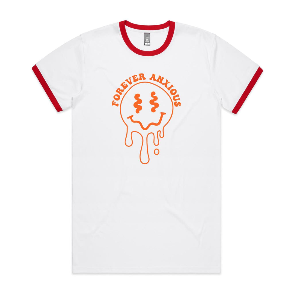 Forever Anxious - Staple Ringer Tee White Red Ringer T-Shirt Printed In Australia