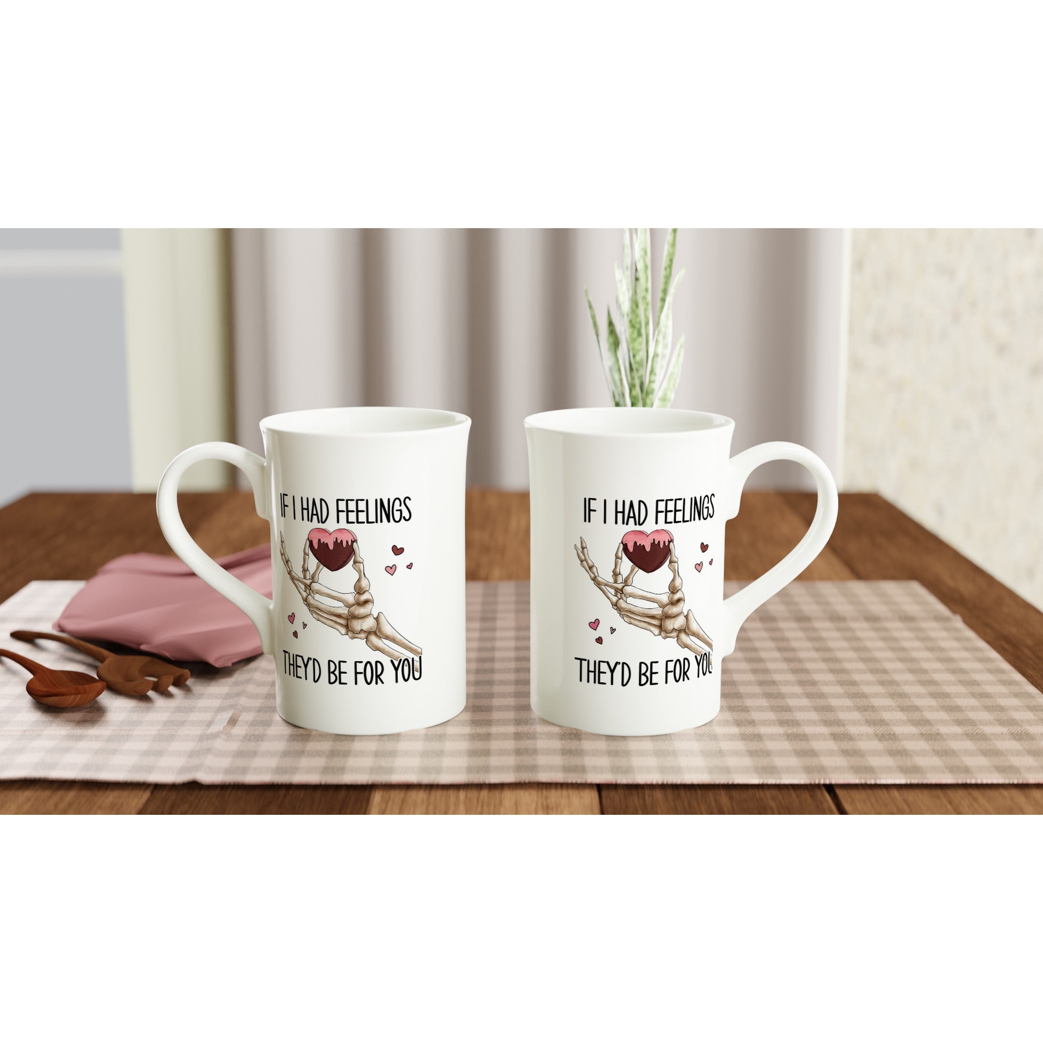 If I Had Feelings They'd Be For Your, Valentines Skeleton - White 10oz Porcelain Slim Mug Porcelain Mug Globally Fulfilled Love