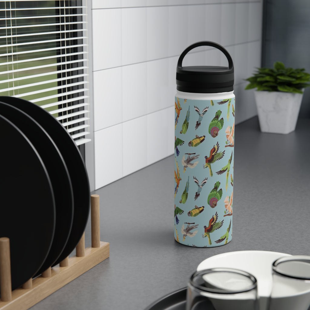 Parrots, Beautiful Colourful Birds Stainless Steel Water Bottle, Handle Lid Stainless Steel Water Bottle With Handle Lid Birds Globally Fulfilled