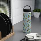 Parrots, Beautiful Colourful Birds Stainless Steel Water Bottle, Handle Lid Stainless Steel Water Bottle With Handle Lid Birds Globally Fulfilled