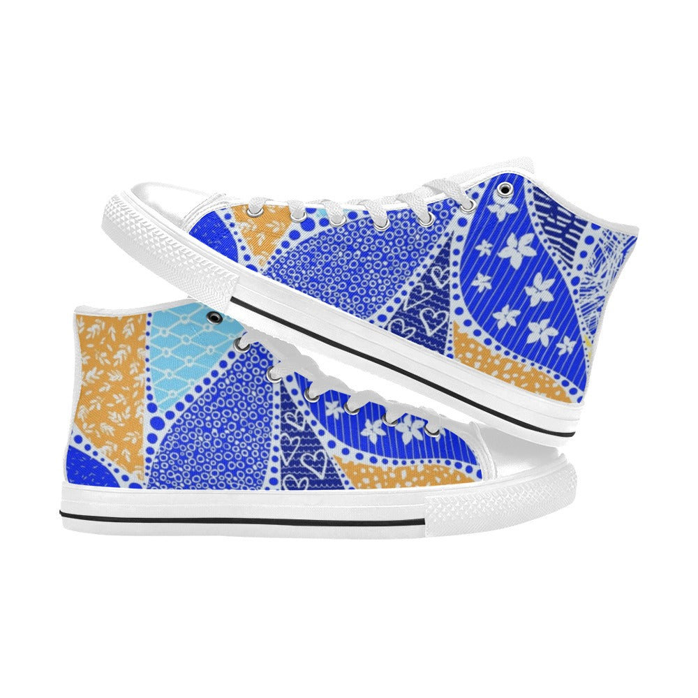Blue Swirl Women's High Top Canvas Shoes Womens Classic High Top Shoes Printed Offshore