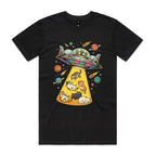 UFO Cat Abduction Men's AS Colour T-shirt Black Mens T-shirt animal Printed In Australia Sci Fi