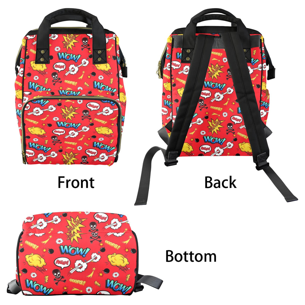 Comic Book Red - Multi-Function Backpack, Nappy / Diaper Bag