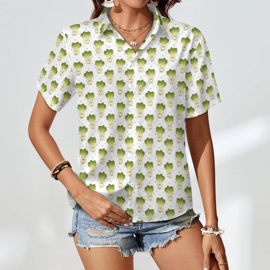 Happy Bok Choy Women's Collared Pocketless Short Sleeve Shirt