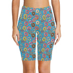 Doughnuts On Blue Women's Bike Shorts With Side Pockets