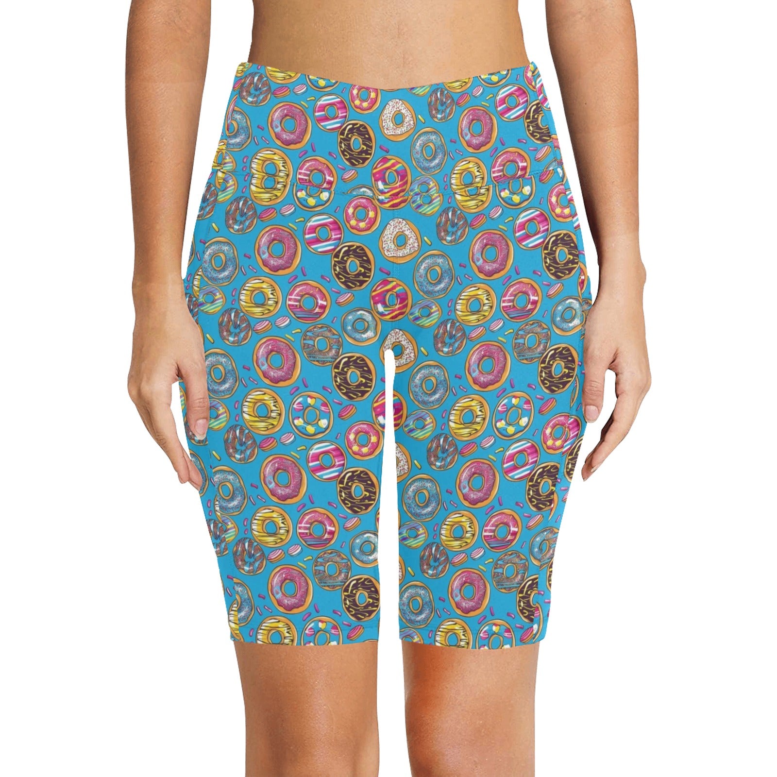 Doughnuts On Blue Women's Bike Shorts With Side Pockets
