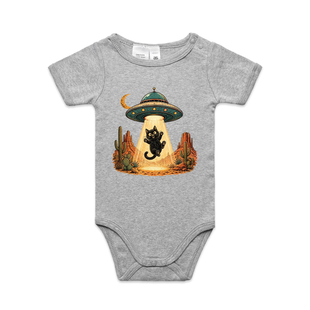 Black Cat Alien UFO Abduction AS Colour Baby Bodysuit
