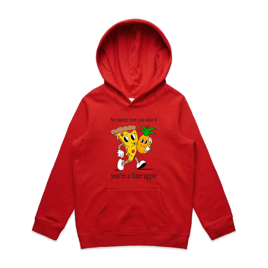 Pineapple Pizza - Kids Hoodie Red Kids Hoodie Printed In Australia