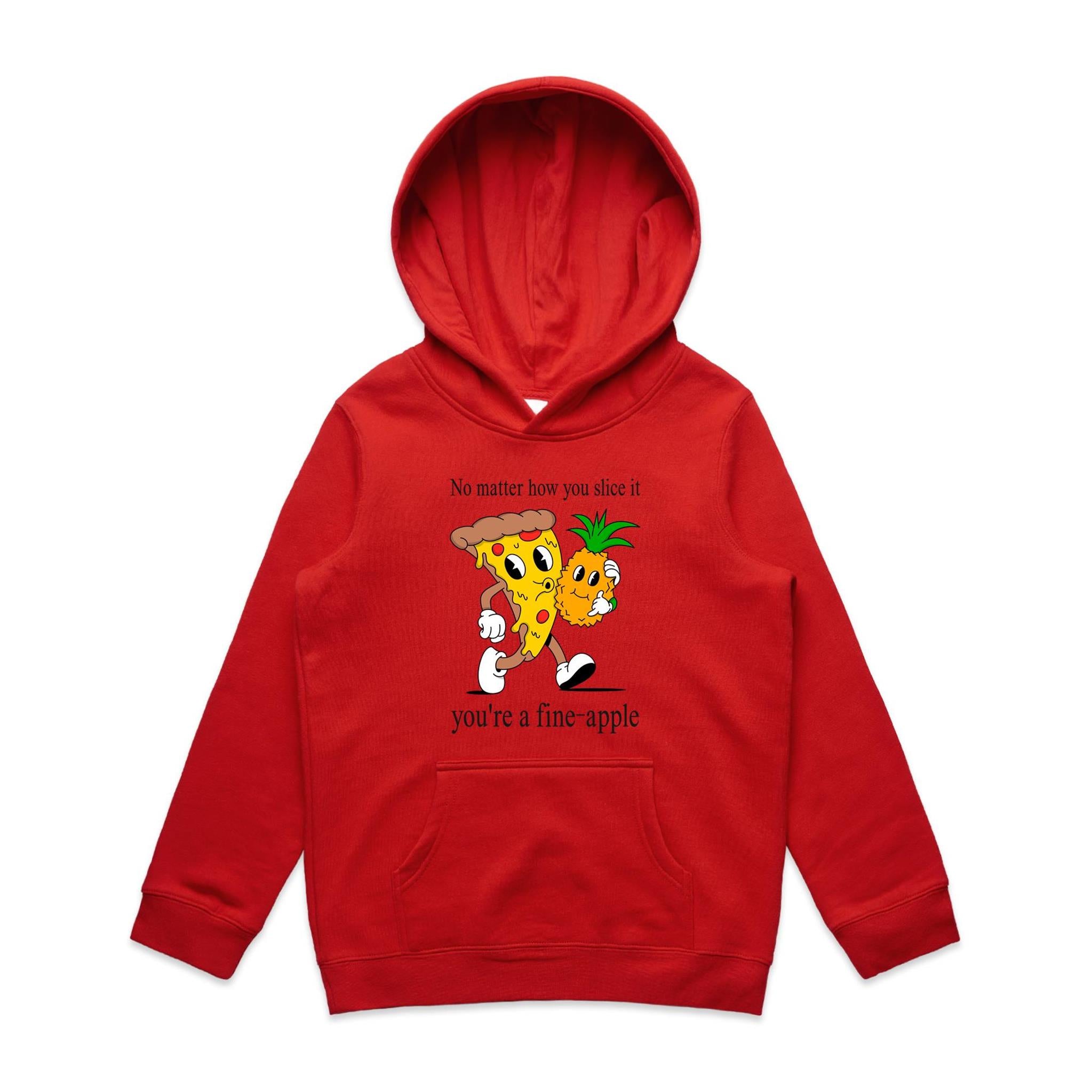 Pineapple Pizza - Kids Hoodie Red Kids Hoodie Printed In Australia