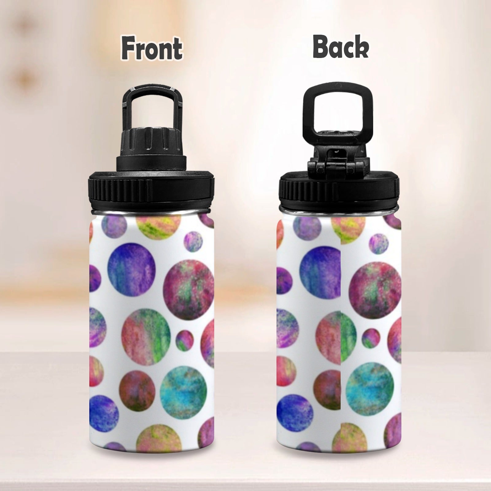 Watercolour Planets Kids Water Bottle with Chug Lid (12 oz) Kids Water Bottle with Chug Lid Printed Offshore