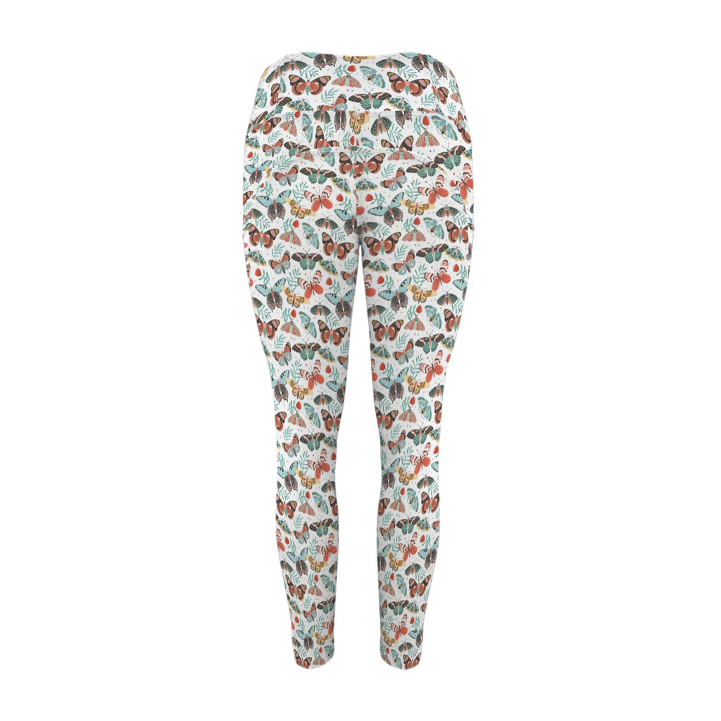 Pretty Moths And Butterflies Women's High Waist Pockets Yoga Leggings Women's High Waist Pockets Yoga Leggings animal Printed Offshore