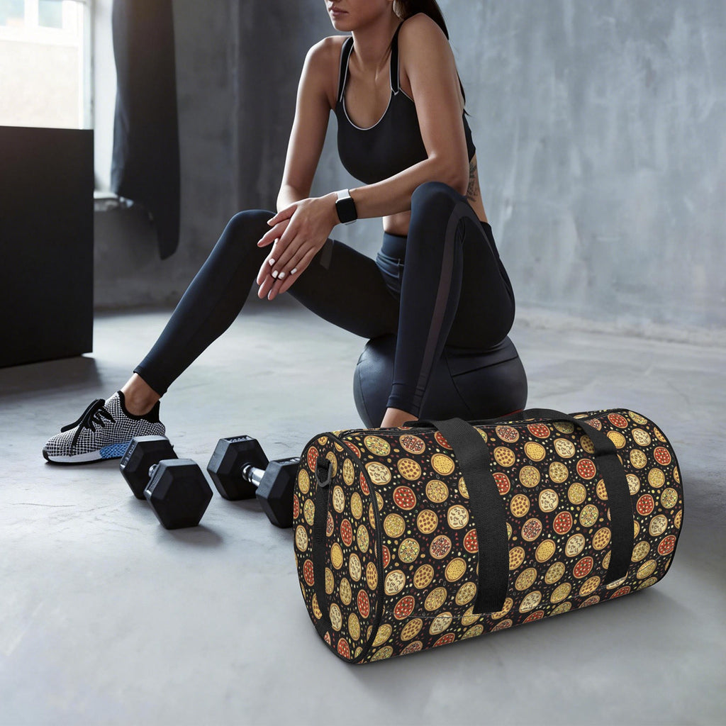 Round Pizzas On Black Duffle Bag Duffle Bag Printed Offshore