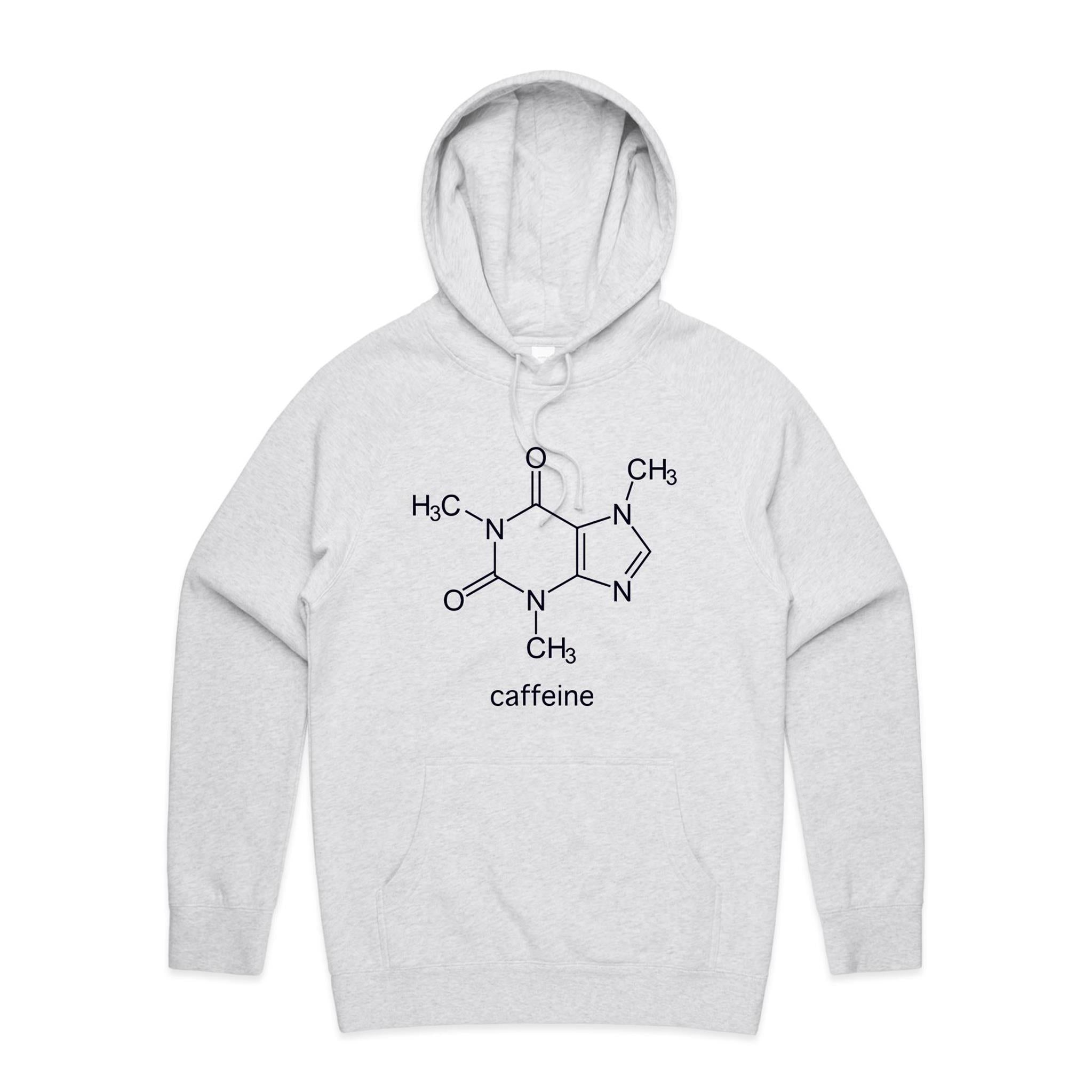 Caffeine Molecule - Mens Hoodie White Marle Mens Hoodie Coffee Printed In Australia Science