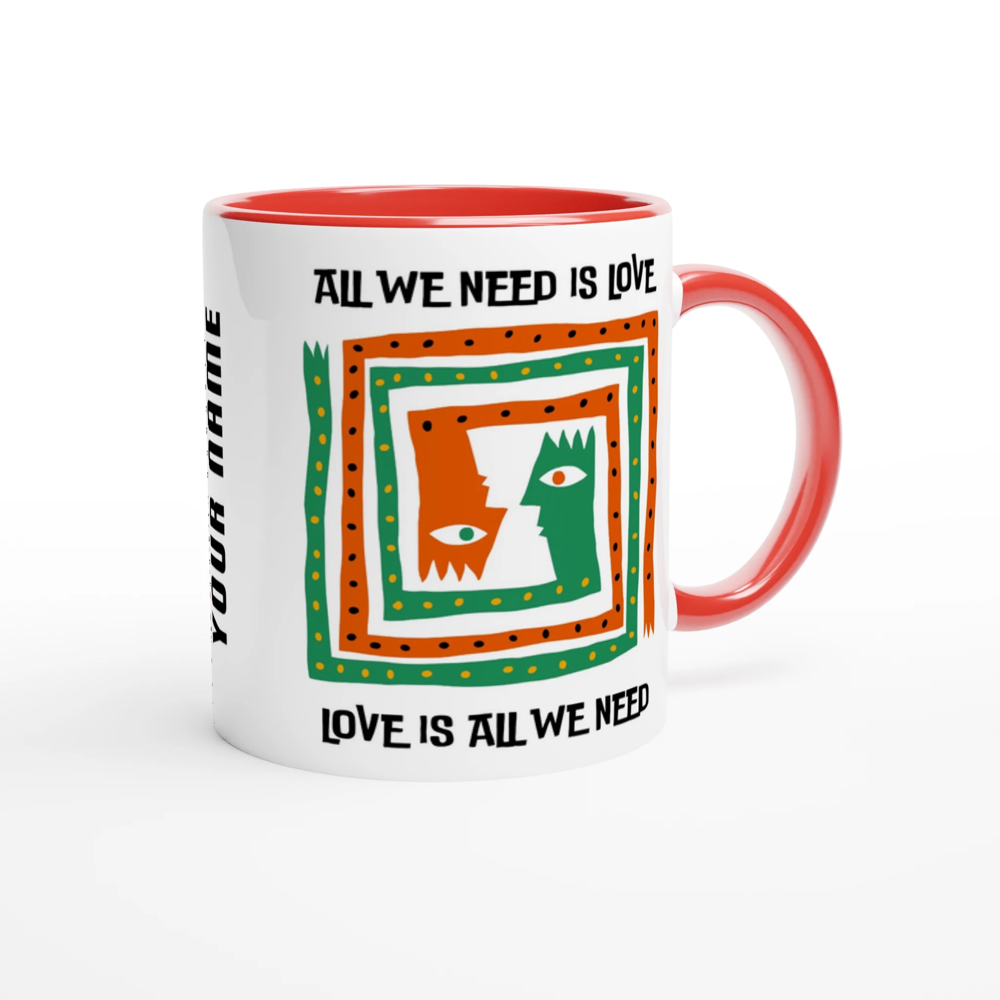 Personalised - All We Need Is Love - White 11oz Ceramic Mug with Colour Inside Personalised 11oz Mug customise Globally Fulfilled Music personalise