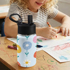 Abstract Cute Flowers 12oz Kids Water Bottle with Straw Lid