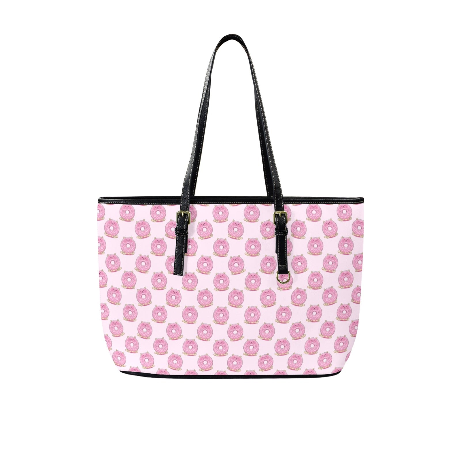 Cat Doughnuts PU Leather Tote Bag Large One Size Leather Tote Bag-Large animal Food Printed Offshore
